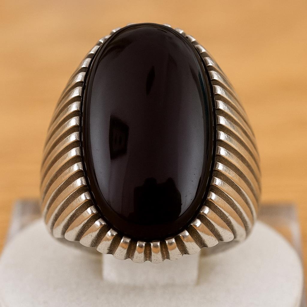 Handmade Yemeni Agate Ring for Men: 925 Sterling Silver Islamic Jewelry - Image 2
