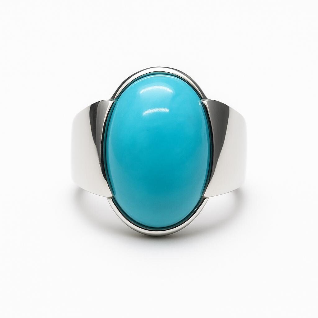 Neshapuri Turquoise Ring: Sterling Silver Art Deco Statement