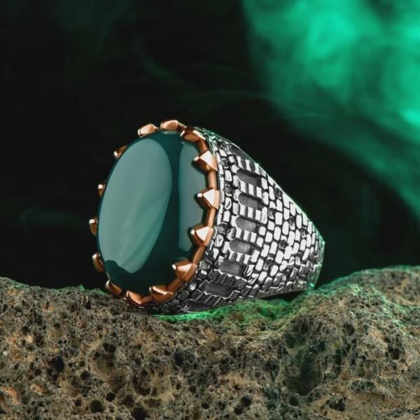 Sterling Silver Ottoman Ring: Natural Gemstone, Turkish Castle Wall Design - Image 3