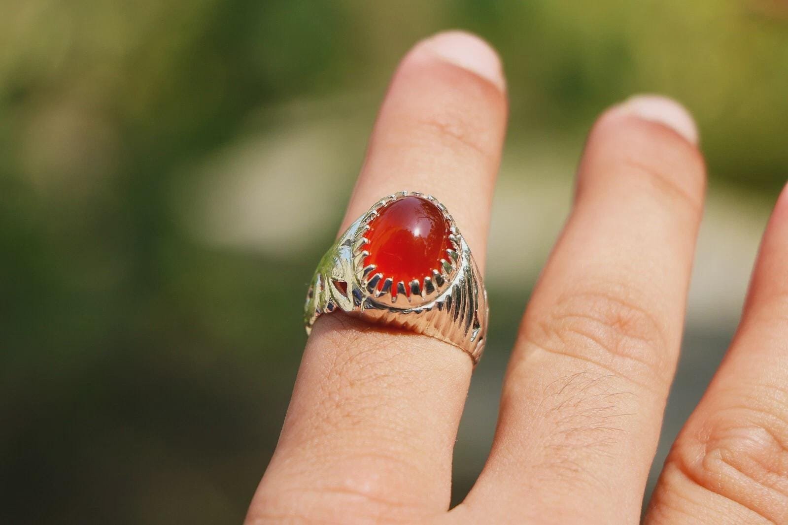 Red Yemeni Agate Ring: Handmade 925 Sterling Silver Kabbadi Ring - Image 3