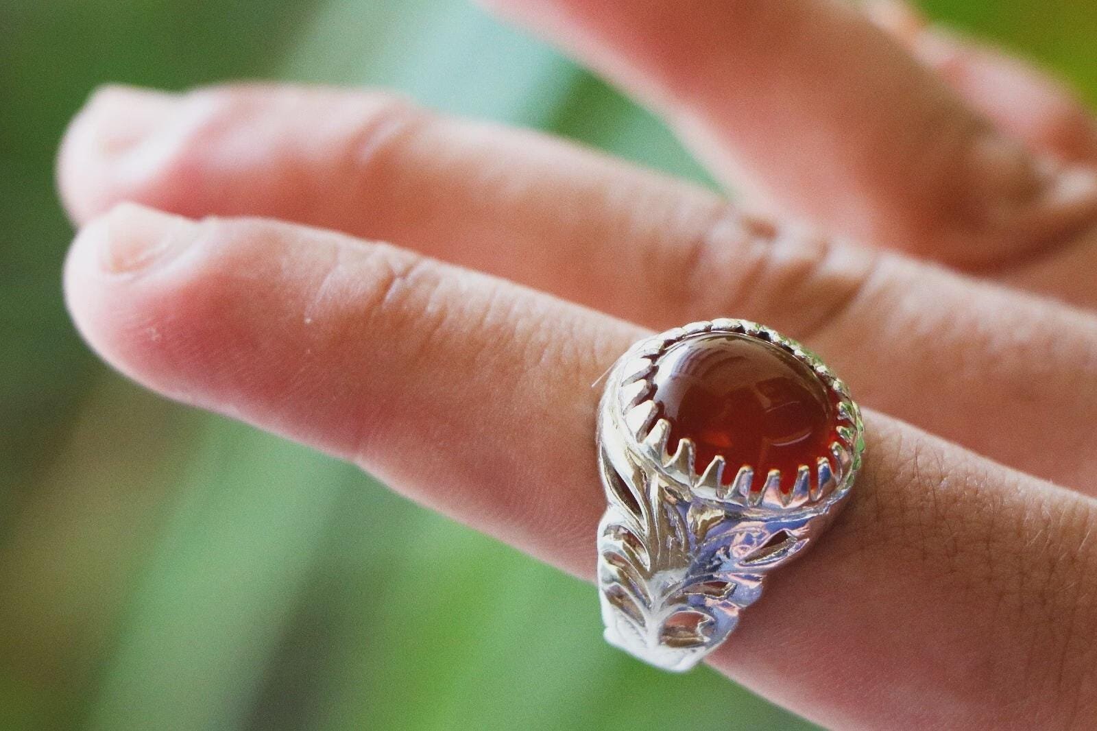 Red Yemeni Agate Ring: Handmade 925 Sterling Silver Kabbadi Ring - Image 5
