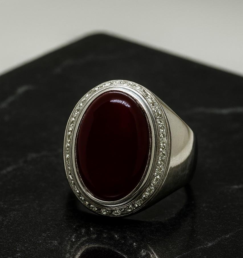 Yemeni Aqeeq Agate Ring: 925 Sterling Silver Islamic Ring - Image 4