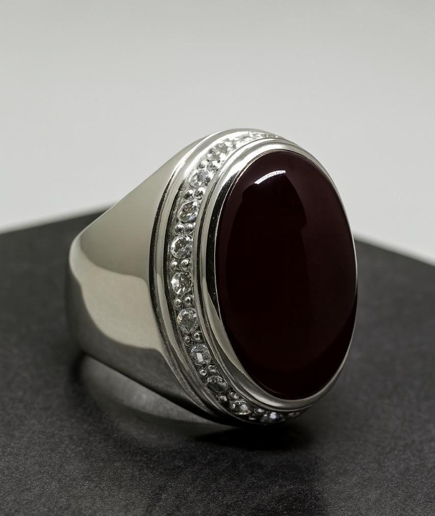 Yemeni Aqeeq Agate Ring: 925 Sterling Silver Islamic Ring - Image 5