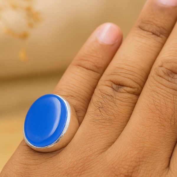 Blue Agate Islamic Ring: Handmade 925 Sterling Silver Yemeni Aqeeq Signet - Image 5