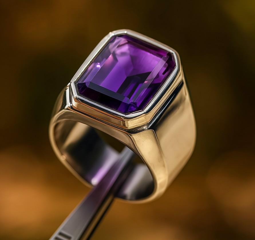 Handmade Amethyst Signet Ring: 925 Sterling Silver Art Deco Style - Image 2