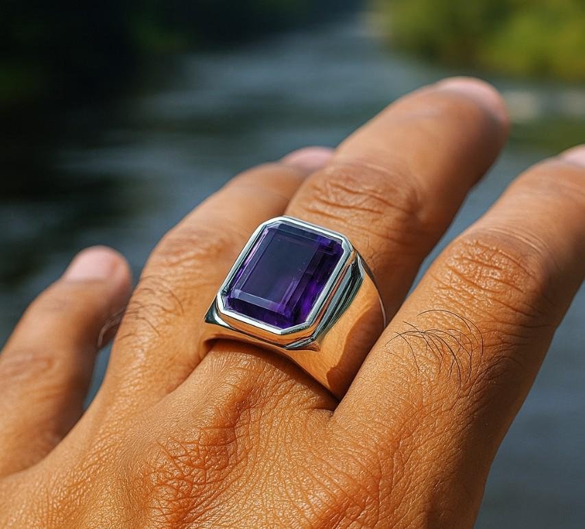 Handmade Amethyst Signet Ring: 925 Sterling Silver Art Deco Style - Image 4