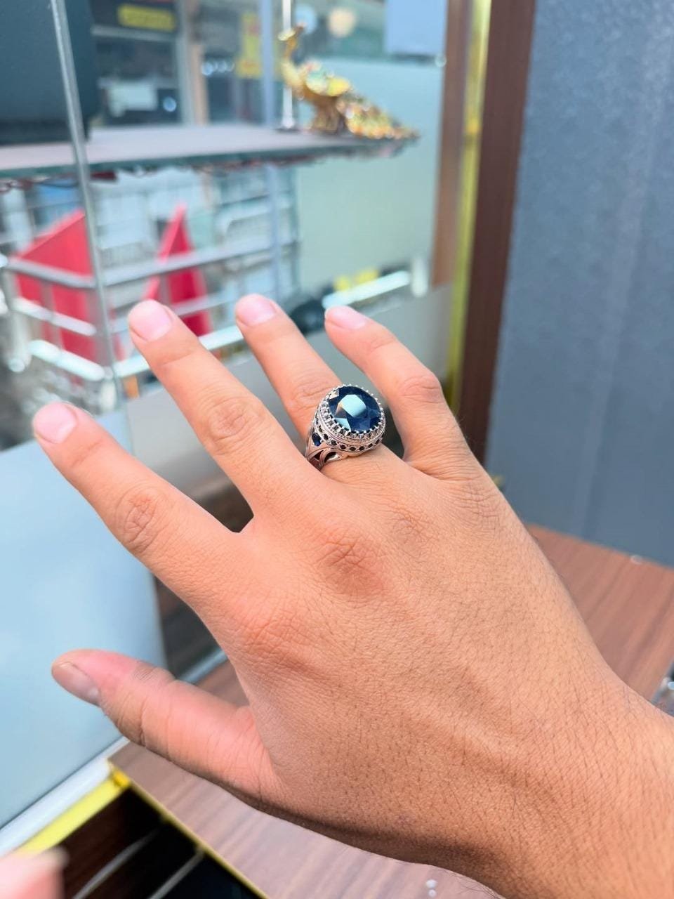 Sterling Silver Men's Ring: Natural Blue Sapphire Engagement Jewelry - Image 4