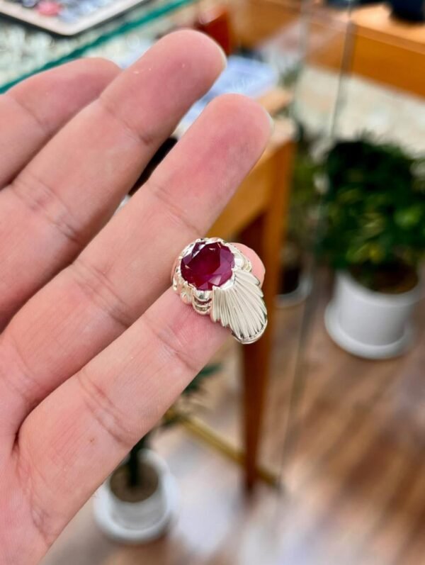 Ruby Mens Ring: 925 Sterling Silver Manik Birthstone Jewelry - Image 3