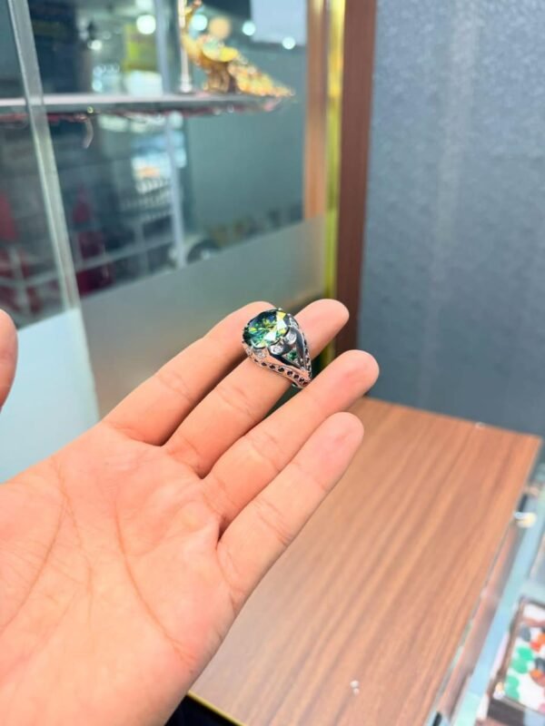 10 Carat Green Moissanite Ring: Art Deco Sterling Silver Engagement - Image 5