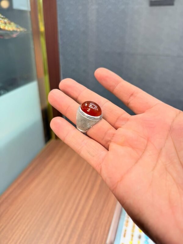 Red Agate Aqeeq Ring: Handmade Sterling Silver Islamic Turkish Jewelry - Image 4