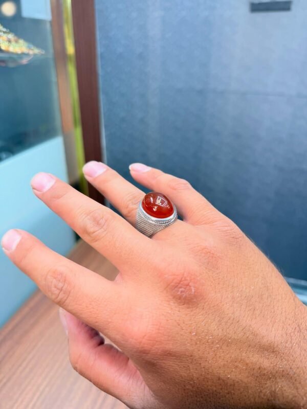 Red Agate Aqeeq Ring: Handmade Sterling Silver Islamic Turkish Jewelry - Image 2