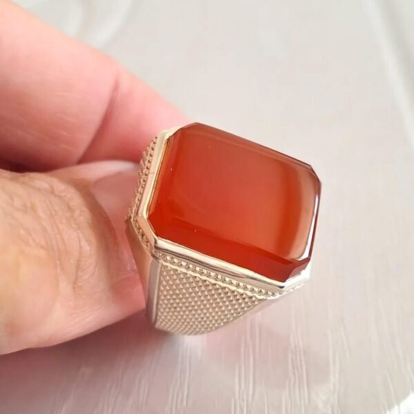 Handmade Red Agate Aqeeq Ring: Sterling Silver Islamic Jewelry - Image 3