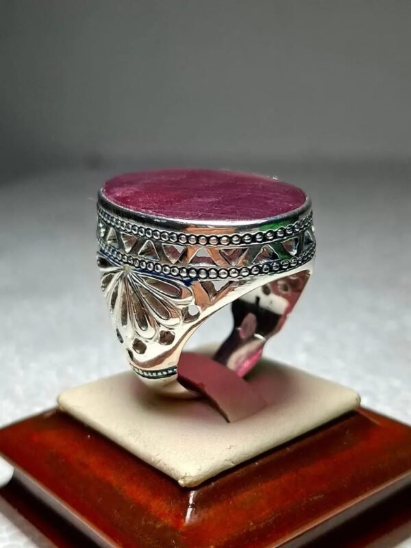 Genuine Red Ruby Men's Ring 925 Sterling Silver | Oxidized Vintage Wealth Ring | Oval Ruby Gemstone Statement Ring | Handmade Gift - Image 4