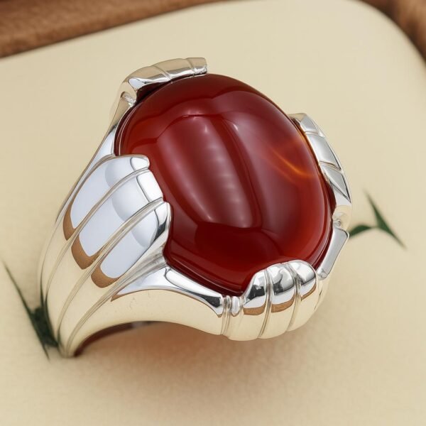 Men's Red Yemeni Agate Ring: Handmade 925 Sterling Silver Islamic Aqeeq - Image 2