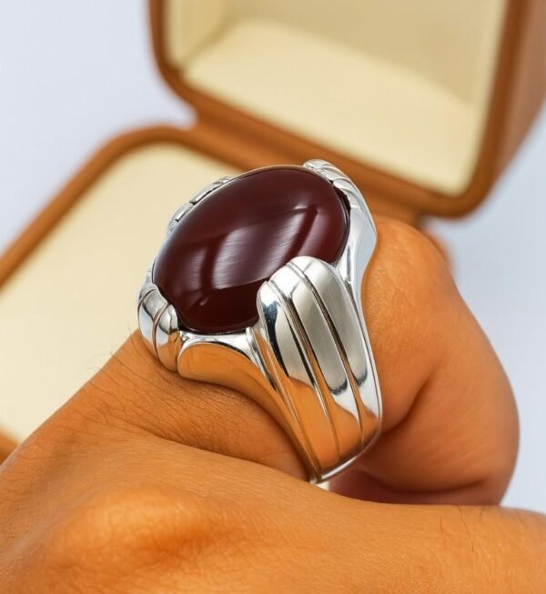 Men's Red Yemeni Agate Ring: Handmade 925 Sterling Silver Islamic Aqeeq - Image 5