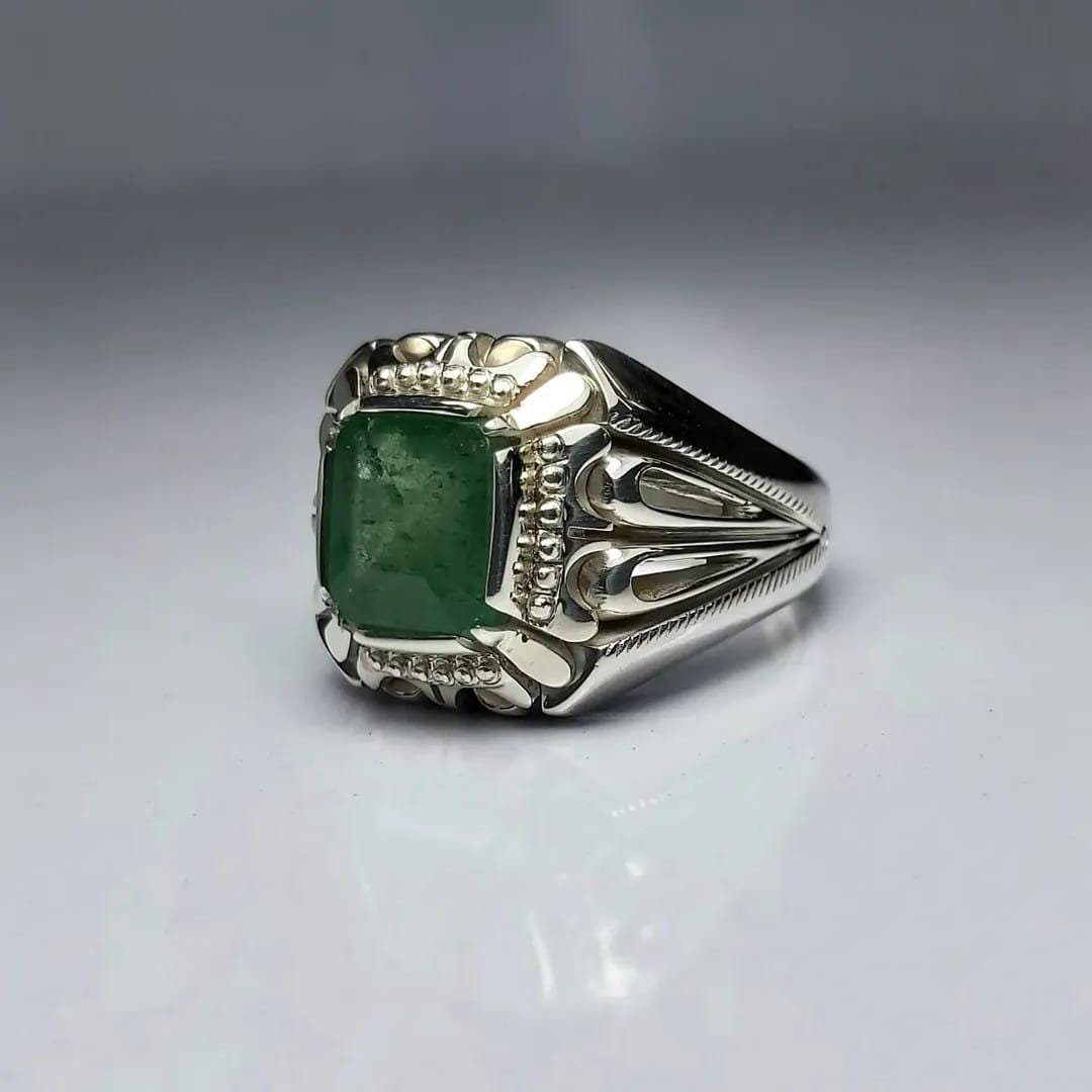 Natural Emerald Ring for women | Oval Green Gemstone Ring | Handmade 925 Sterling Silver Ring | Vintage Boho Statement Ring | Birthstone - Image 5