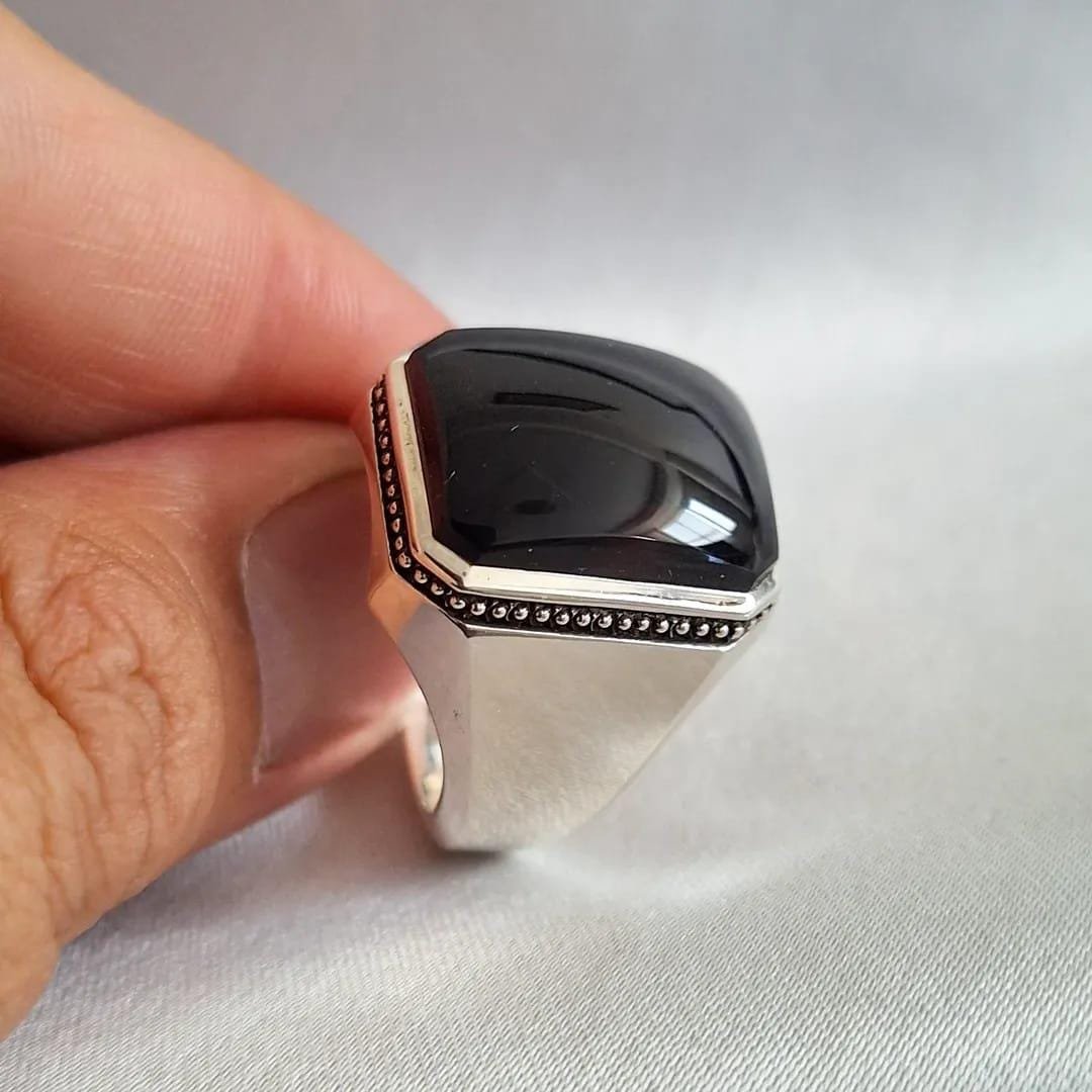 Sterling Silver Black Onyx Ring: Handmade Hexagonal Design - Image 4