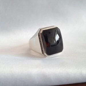 Sterling Silver Black Onyx Ring: Handmade Hexagonal Design