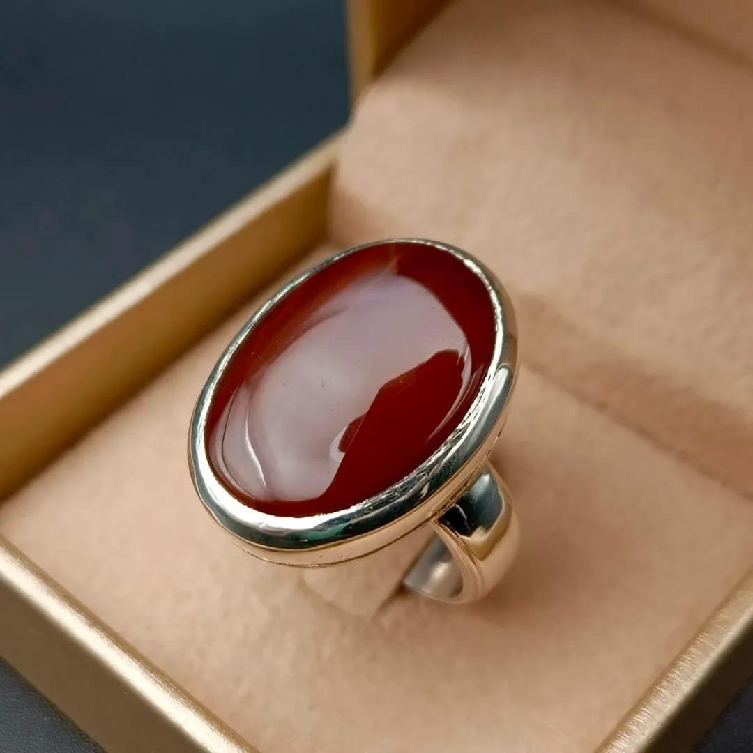 Red Agate Ring: Handmade 925 Sterling Silver Aqeeq Ring - Image 3