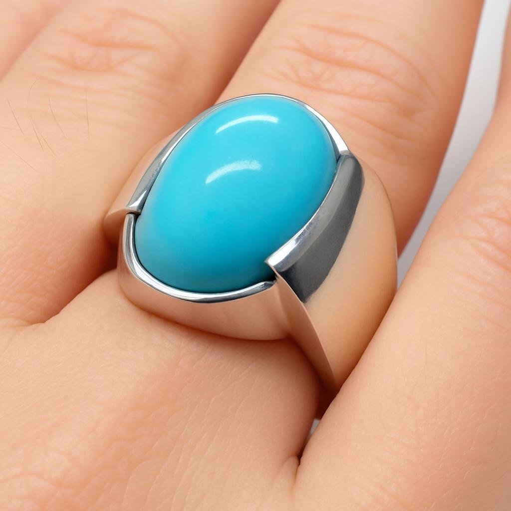 Neshapuri Turquoise Ring: Sterling Silver Art Deco Statement - Image 2