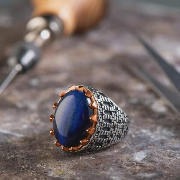 Sterling Silver Ottoman Ring: Natural Gemstone, Turkish Castle Wall Design - Image 4