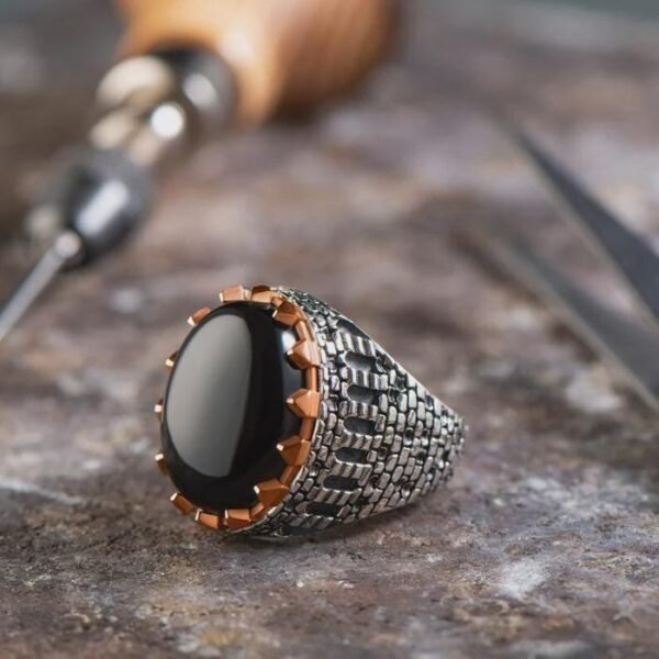 Sterling Silver Ottoman Ring: Natural Gemstone, Turkish Castle Wall Design