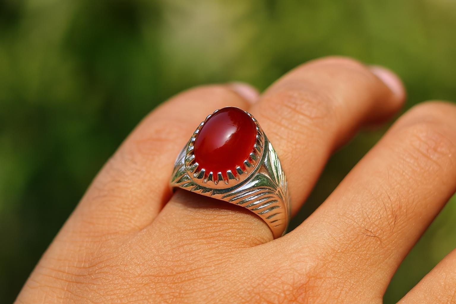 Red Yemeni Agate Ring: Handmade 925 Sterling Silver Kabbadi Ring - Image 4