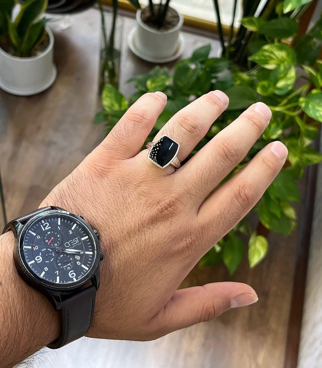 Handmade Square Black Agate Ring: 925 Sterling Silver Minimalist Design - Image 4