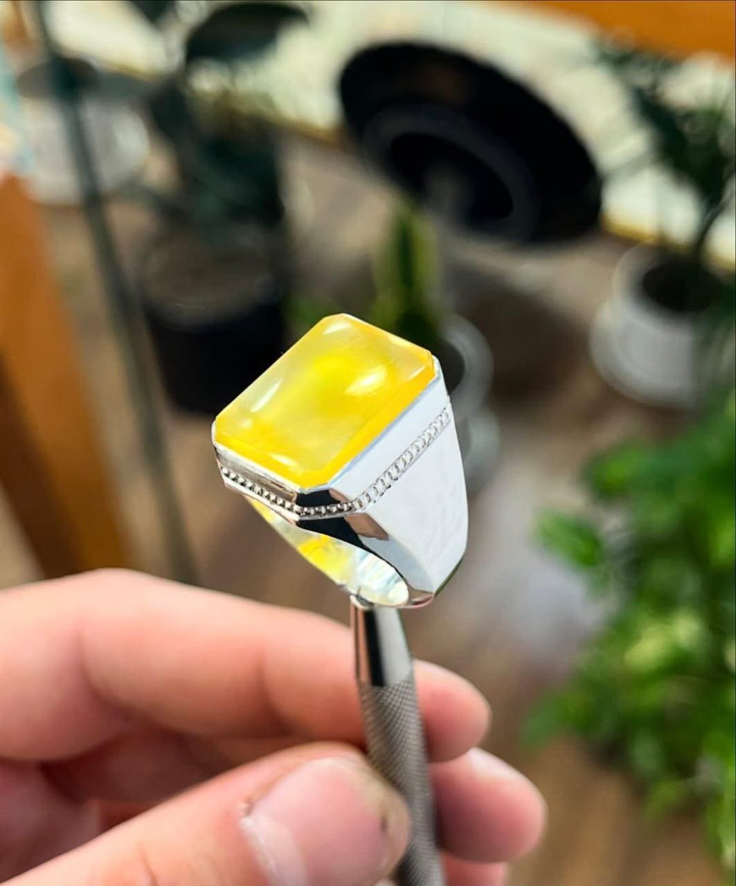 Handmade Yellow Agate (Aqeeq) Ring: 925 Sterling Silver Islamic Men's Ring - Image 4