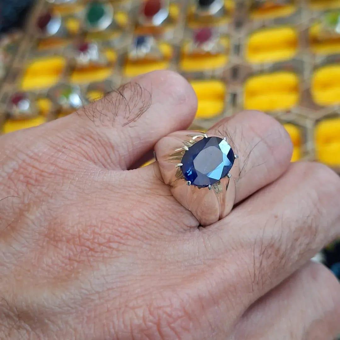 Handmade Ceylon Blue Sapphire Ring for Men: Sterling Silver Islamic Jewelry - Image 2