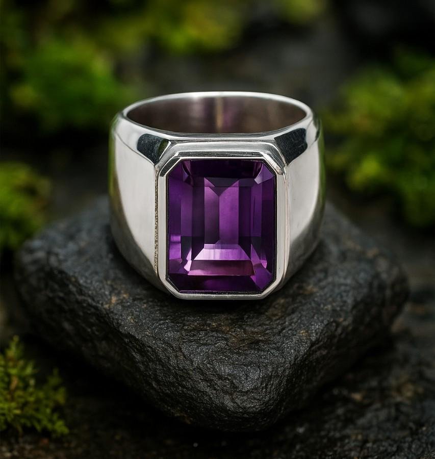 Handmade Amethyst Signet Ring: 925 Sterling Silver Art Deco Style - Image 3