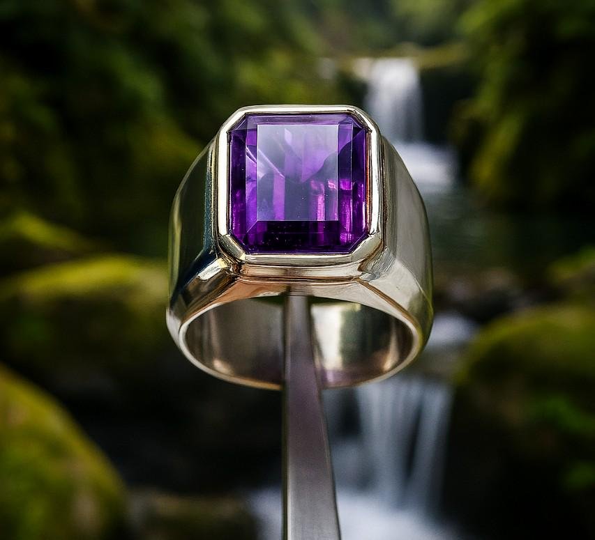 Handmade Amethyst Signet Ring: 925 Sterling Silver Art Deco Style - Image 5