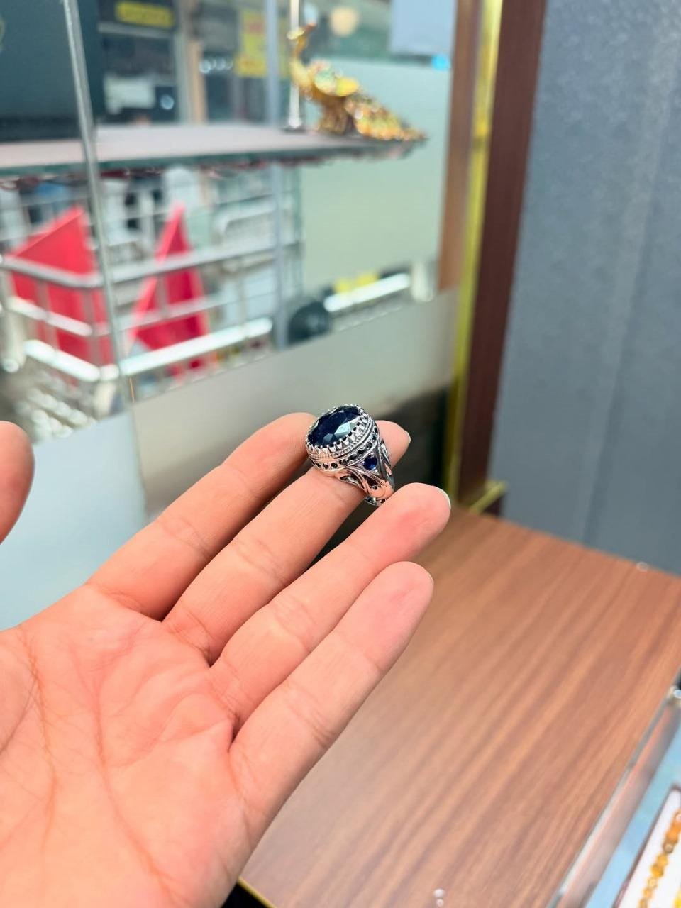 Sterling Silver Men's Ring: Natural Blue Sapphire Engagement Jewelry - Image 3