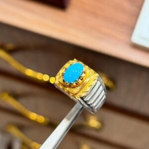 Handmade Turquoise Men's Ring: Sterling Silver with Gold Detail