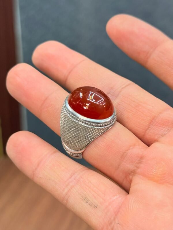 Red Agate Aqeeq Ring: Handmade Sterling Silver Islamic Turkish Jewelry - Image 3