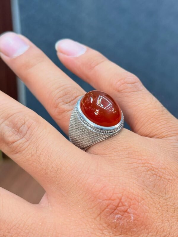 Red Agate Aqeeq Ring: Handmade Sterling Silver Islamic Turkish Jewelry - Image 5