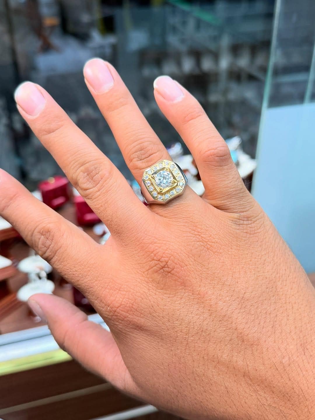 Two-Tone CZ Stone Ring: Gold & Silver Hip Hop Statement Jewelry - Image 2