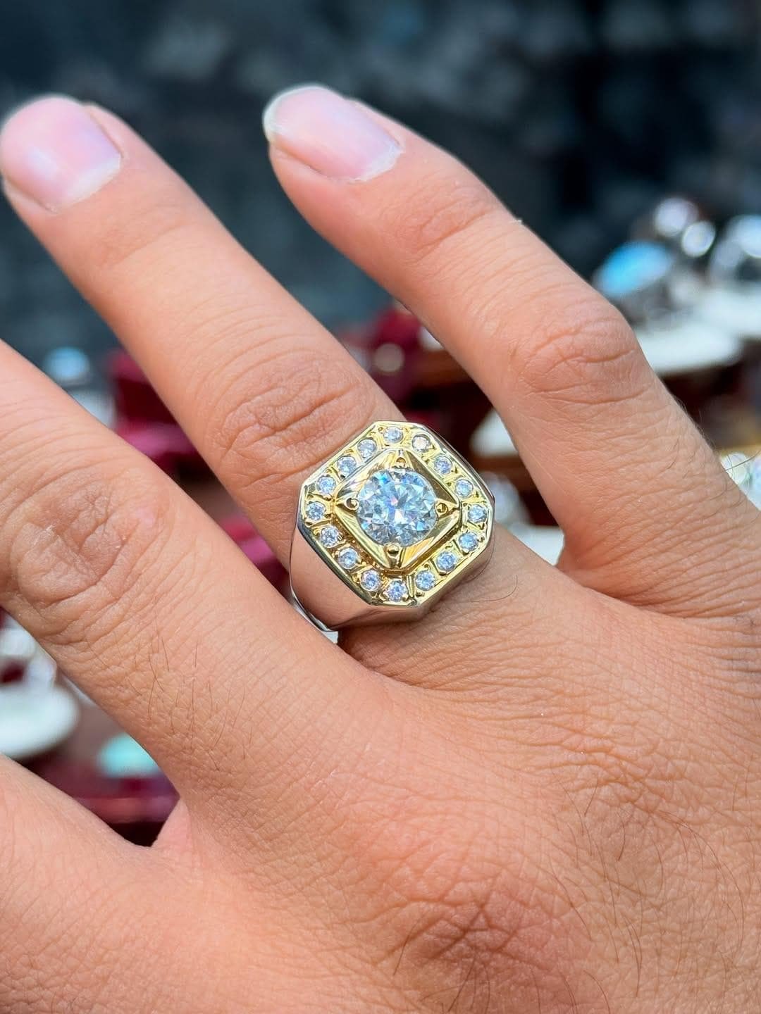 Two-Tone CZ Stone Ring: Gold & Silver Hip Hop Statement Jewelry - Image 3