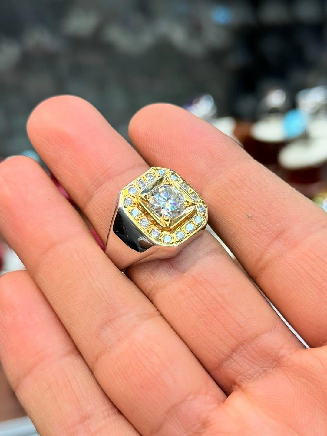 Two-Tone CZ Stone Ring: Gold & Silver Hip Hop Statement Jewelry