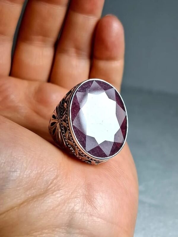Genuine Red Ruby Men's Ring 925 Sterling Silver | Oxidized Vintage Wealth Ring | Oval Ruby Gemstone Statement Ring | Handmade Gift - Image 5