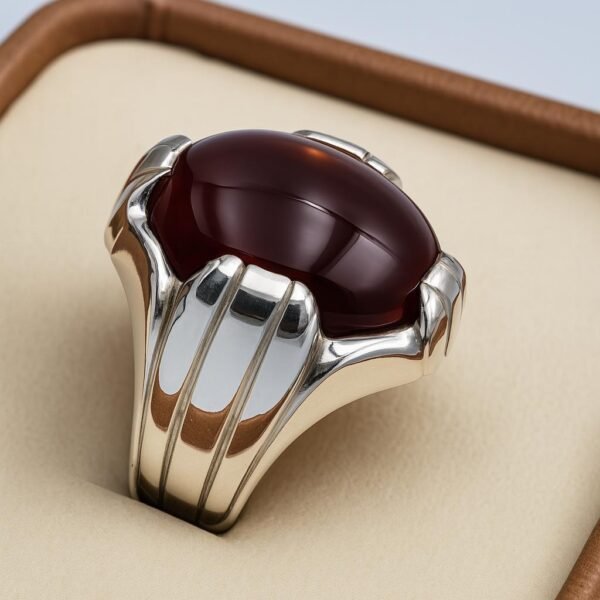 Men's Red Yemeni Agate Ring: Handmade 925 Sterling Silver Islamic Aqeeq - Image 3