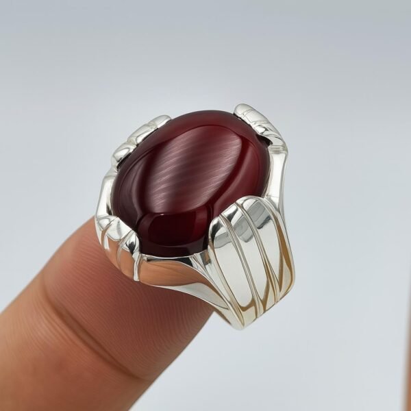 Men's Red Yemeni Agate Ring: Handmade 925 Sterling Silver Islamic Aqeeq - Image 4