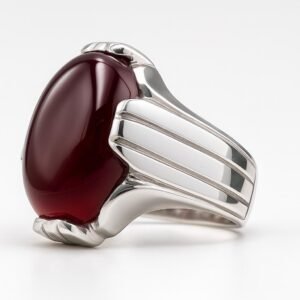 Men's Red Yemeni Agate Ring: Handmade 925 Sterling Silver Islamic Aqeeq