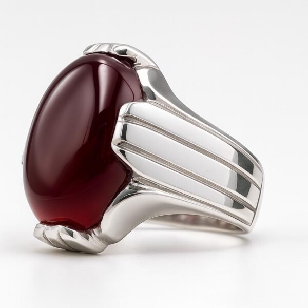 Men's Red Yemeni Agate Ring: Handmade 925 Sterling Silver Islamic Aqeeq