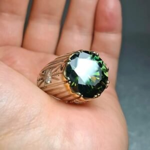 5 Carat Green Moissanite Men's Ring: Handmade Sterling Silver Vintage Statement