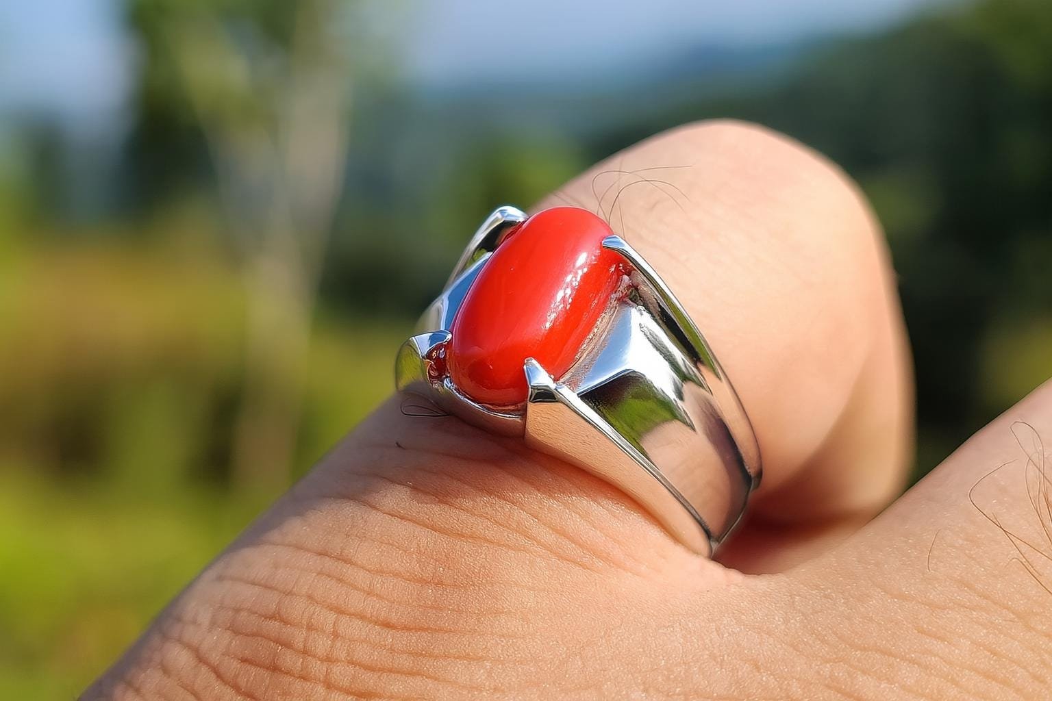 Handmade Red Coral Aqeeq Ring: 925 Sterling Silver Islamic Gift - Image 4