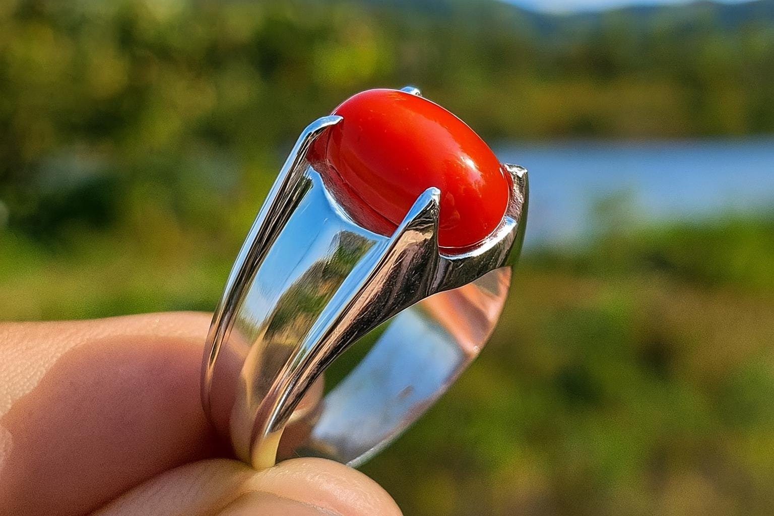 Handmade Red Coral Aqeeq Ring: 925 Sterling Silver Islamic Gift - Image 7