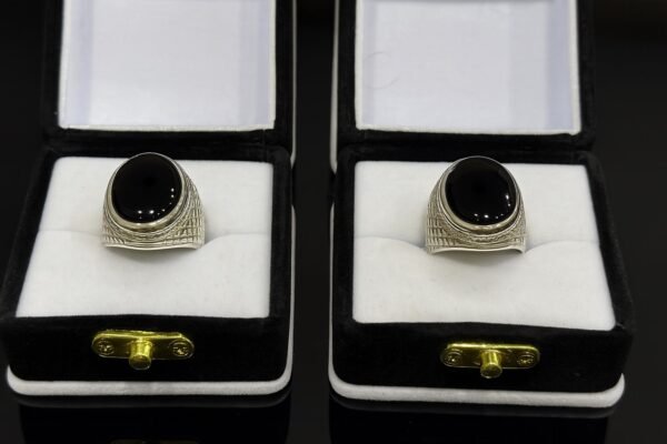 Black Agate Ring for Men: Sterling Silver Islamic Aqeeq Gemstone - Image 3