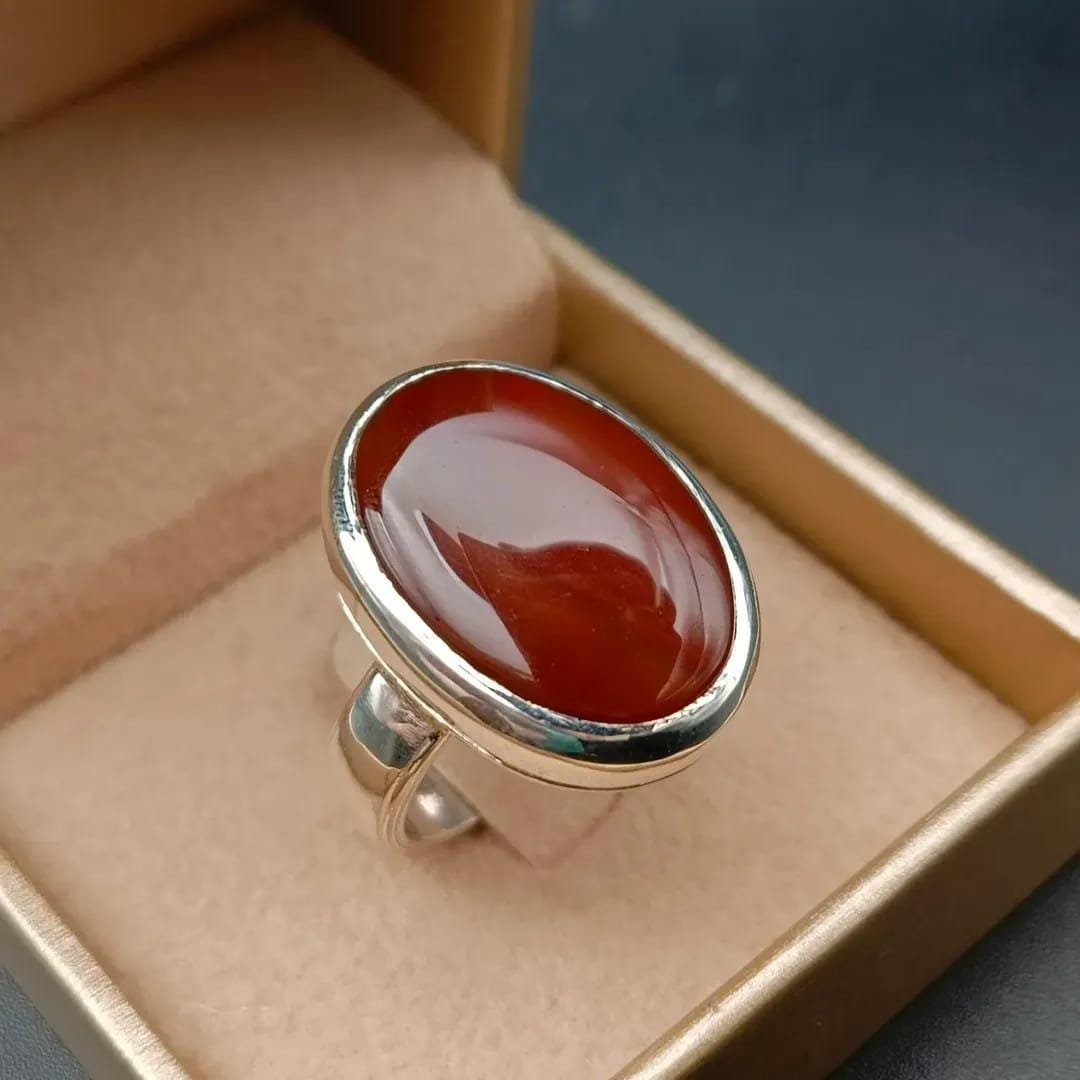 Red Agate Ring: Handmade 925 Sterling Silver Aqeeq Ring - Image 4