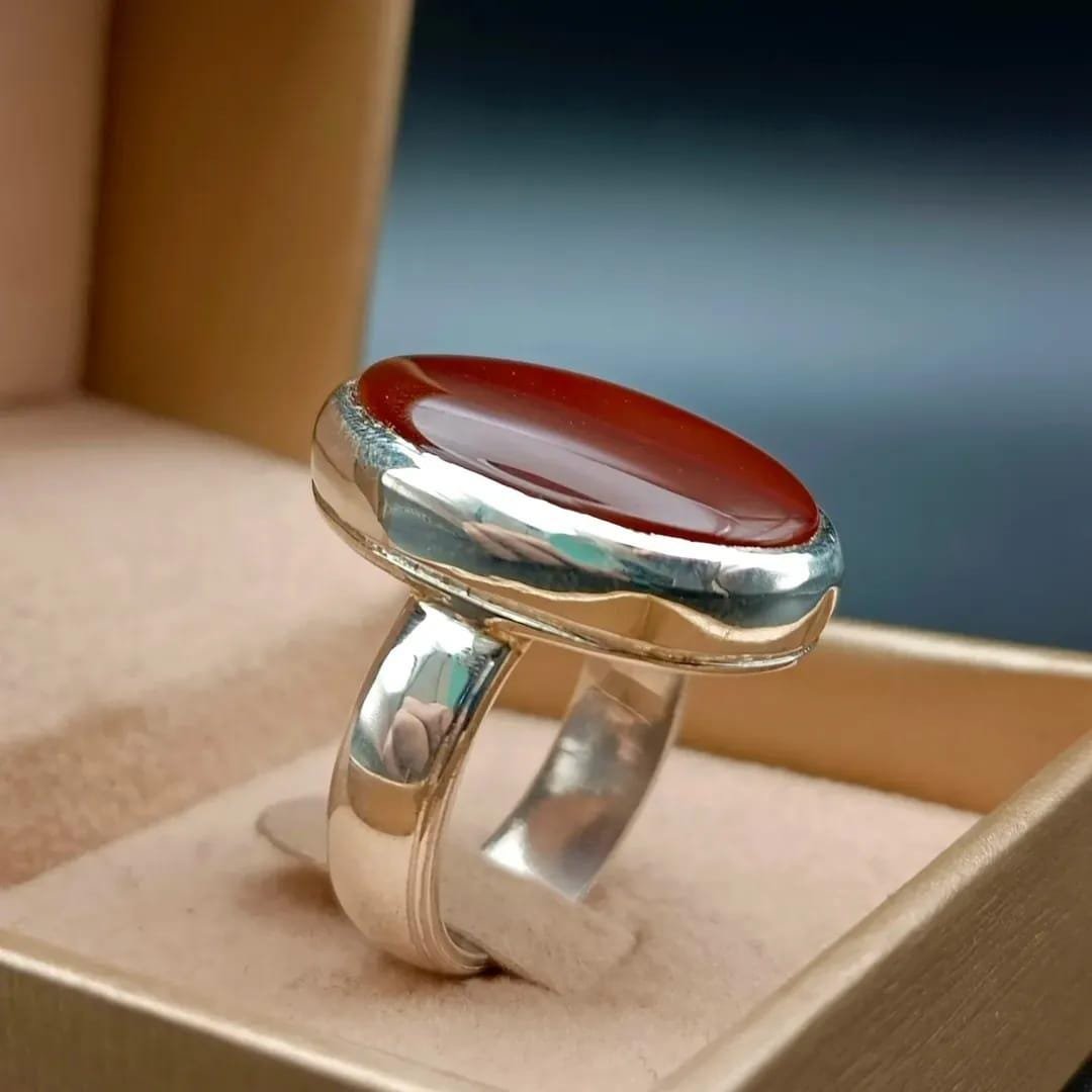 Red Agate Ring: Handmade 925 Sterling Silver Aqeeq Ring - Image 5